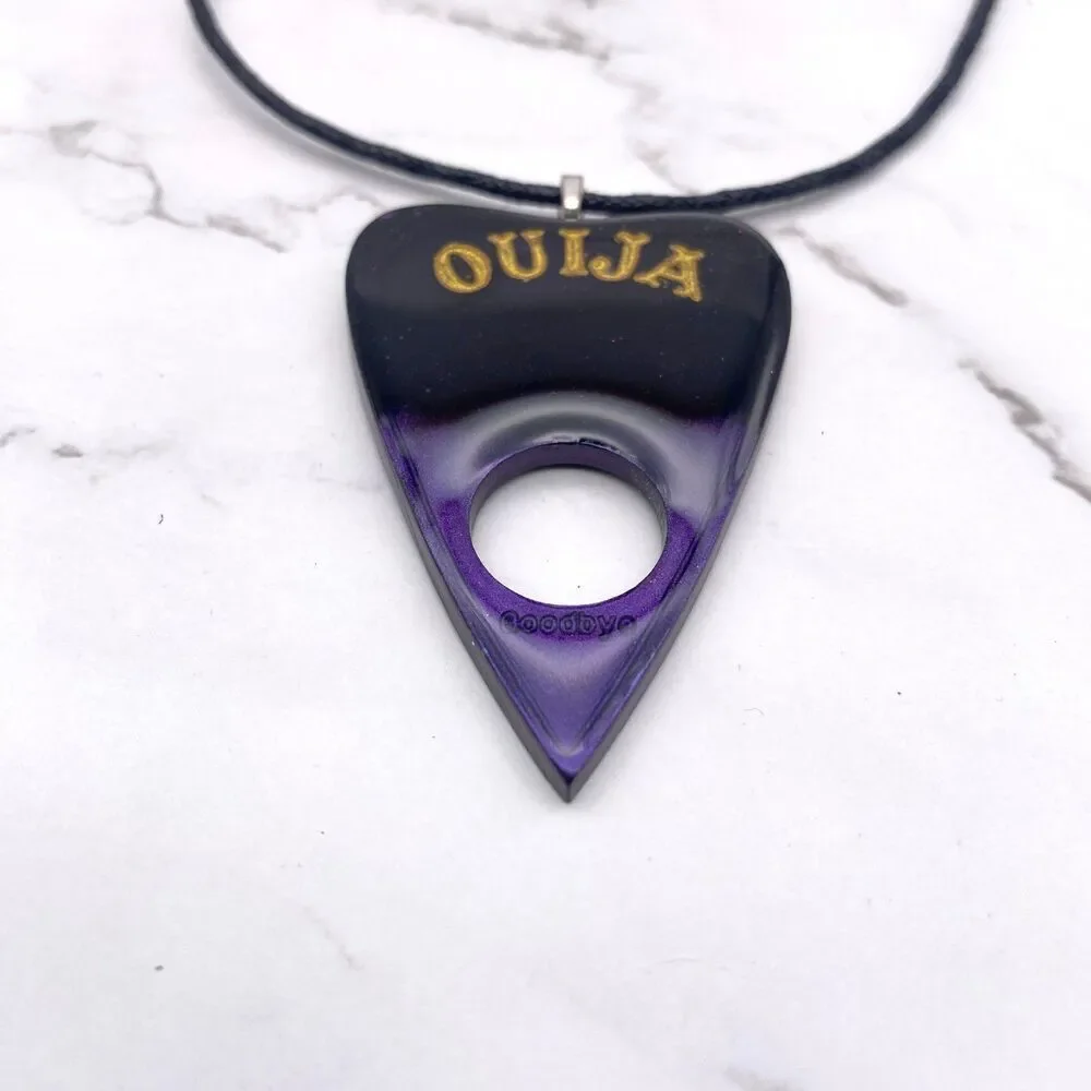 Black Purple Chrome Dipped Ouija Planchette Necklace